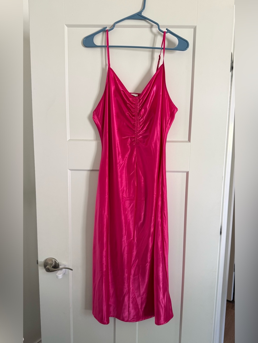 Hot Pink Midi Rouched Dress